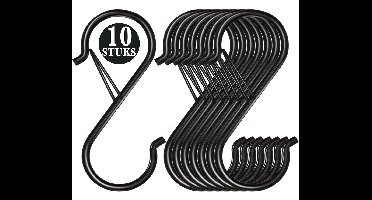 10 Stuks Zwart Metaal S Haken met Veiligheidssluiting - 10cm Lengte - Ophanghaken - Haakjes voor Keuken, Badkamer & Tuin - Kledinghangers - Jashaak Hangers - Handdoekhaakjes - Keukengerei Organizer Haak - Kapstok S-haken - Vleeshaken - Muurhaak