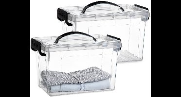 Plasticforte Opslagbox - 2x - met deksel - transparant grijs - 6 liter - 25 x 19 x 17 cm - kunststof - opbergdoos - opbergen