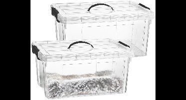 Plasticforte Opslagbox - 2x - met deksel - transparant grijs - 34 liter - 53 x 39 x 25 cm - kunststof - opbergdoos - opbergen