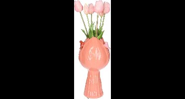 Countryfield Vaas Tulip but w/bird aardew L18B18H32CM d.roze