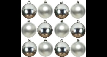Decoris Kerstballen - 12x st - zilver - 10 cm - kunststof - kerstversiering