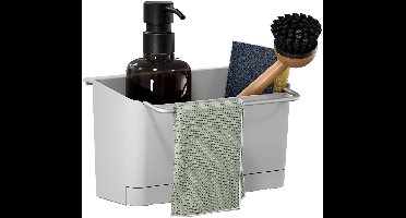 tesa spoelbakorganizer keukenaccessoires zeep spons borstel doek zonder boren – wit/chroom