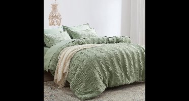 Boraboi® Zacht en Ademend Gestreept Beddengoedset van Microvezel in Saliegroen