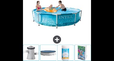 Intex Rond Frame Zwembad - 305 x 76 cm - Waterprint - Inclusief Zwembadfilterpomp - Afdekzeil - Chloor - Zwembadgids