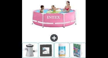 Intex Rond Frame Zwembad - 244 x 76 cm - Roze - Inclusief Zwembadfilterpomp - Vloertegels - Chloor - Zwembadgids