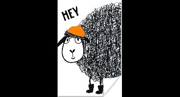 Poster Kinderillustratie met de quote 'Hey' en een schaap - 20x30 cm