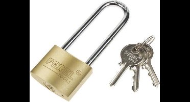 Perel Hangslot met hoge beugel, 40 mm x 70 mm, massief messing, 3 sleutels