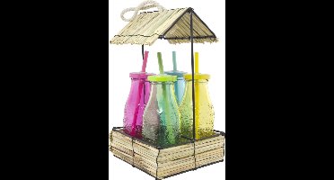 Imperial Kitchen Hutje met 4 flesjes gekleurd glas Inca