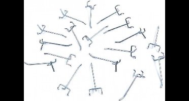 18 Delige Hakenset voor Gereedschapswand Met 25 mm Hartafstand