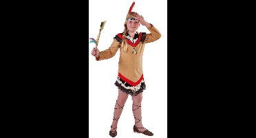 Magic By Freddy's - Indiaan Kostuum - Dappere Strijder Mohave Indiaan - Meisje - bruin - Maat 164 - Carnavalskleding - Verkleedkleding