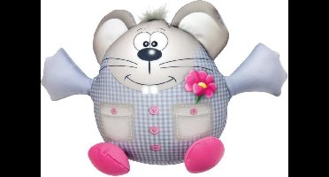 Bino Knuffelmuis Junior 23 Cm Polyester Grijs/lichtblauw/roze