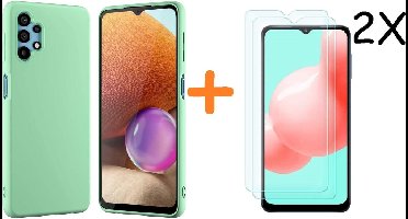 Hoesje Geschikt Voor Samsung Galaxy A32 hoesje - A32 4G hoesje Silicone Groen - Galaxy A32 Liquid Silicone Soft Nano cover - 2pack Screenprotector Galaxy A32