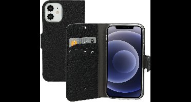 Mobiparts hoesje geschikt voor Apple iPhone 12 Mini - Saffiano Wallet/Portemonnee hoesje - Magneet Sluiting - 3 Opbergvakken - Zwart