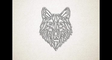 Line Art - Wolf 2 - S - 59x45cm - EssenhoutWit - geometrische wanddecoratie