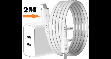 USB C Adapter 35W - USB C Oplader 2 poorten met 2M USB C naar USB C Kabel - Wit