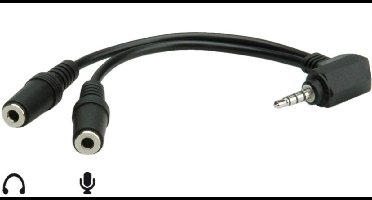 3,5mm 4-polig > 2x 3,5mm headset adapter (CTIA/AHJ) / haaks - 0,15 meter