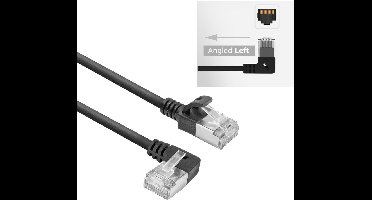 ACT Zwarte 0,25 meter U/FTP CAT6A LSZH Slimline patchkabel met RJ45 connectoren recht naar 90° haaks links DA1952
