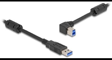 USB-A - USB-B haaks (links) kabel | USB3.0 5 Gbps | 10W | zwart | 2 meter