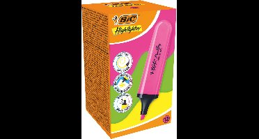 BIC Marking Flat - Markeerstiften - Highlighter in Roze - Fluostiften met Schuine punt 1.2 mm-4.6 mm - 12 Stuks