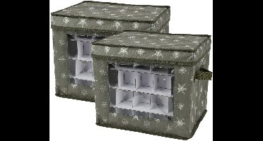 Decoris kerstballen opbergbox - 2x - groen - 33,5 x 33,5 x 24,5 cm - polyester - opvouwbare opbergbox - kerstballen doos - kerstdecoratie opbergen