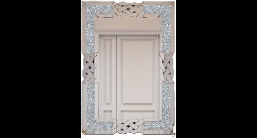 Grote Diamant Wandspiegel – Luxe Spiegel – Kristal Spiegel – Zilveren Spiegel – Rechthoekige Wandspiegel – 90x60 cm – Facetgeslepen Glas – Houten Frame