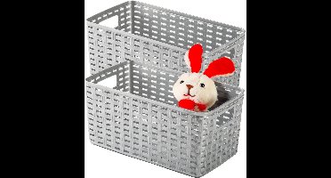 Plasticforte Opbergmand - 4x - Kastmand - rotan kunststof - zilvergrijs - 5 Liter - 15 x 28 x 13 cm