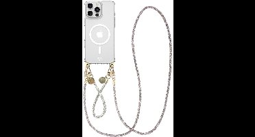 AVY Hoesje geschikt voor Apple iPhone 16 Pro | Compatibel met MagSafe | Clear Case met Telefoonkoord Set | Polsband & Crossbody Silver Spark