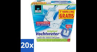 20 x Bison - Vochtvreter - Neutraal - Voor Woonruimtes, Campers & Caravans - 900 g + 2 Extra Navulmagneten - Vochtbestrijding - Vochtvanger - Vochtverwijdering - Condensbestrijding - Schimmelbestrijding