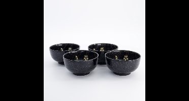 Tokyo Design Studio Sakura Bowl Giftset 4pcs 12.5x7cm 450ml Black - Cadeauset van 4 kommen Made in Japan