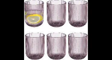Vivalto Waterglas roze - 6x stuks - glas - met relief - 270 ml - waterglazen - drinkglazen