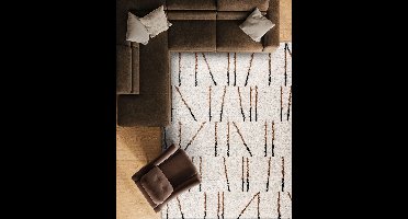 Rugsman Kyoto 014.0083.6212 Vloerkleed - 160 x 230 cm - Ivoor - Rechthoekig - Polyester - Eetkamer, Woonkamer, Slaapkamer - Strepen - Modern