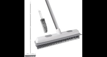 Allecto plus - Huisdier Ontharing Rubber Bezem met Rakel en Vloerborstel - Verstelbaar Handvat - Tapijt Reiniging - Draagbare Pluisverwijderaar voor Vloer en Stoffen