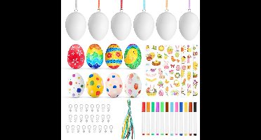 Paaseieren om te beschilderen - Set van 25 stuks - Decoratieve paaseieren om op te hangen - Knutselset voor kinderen met stiften, touw, haken en stickers