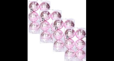Cosy & Trendy cirkel motief kerstballen - 24x - roze - Dia 6 cm - kunststof - Kerstboomversiering