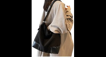 S&E Vintage Washed Tote Bag – Distressed Hardware – Waterafstotend – Minimalistische Schoudertas – Zwart