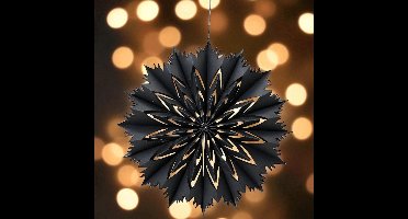 Hangende Kerstster van Papier - Zwart Rond - 40 cm