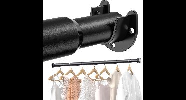 Verstelbare Telescopische Stang van 43 tot 103 cm - Verstelbare Kledingroede, Zwart, Verstelbare Metalen Kledingroede voor Kast, Garderobe, Wasruimte en Badkamer