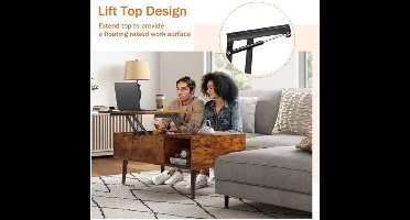 Verstelbare Salontafel - Met Lift-Top - Houten Koffietafel met Opbergruimte - Multifunctionele Eettafel - Bureau Voor Woonkamer - 100 x 50 x 44.2 cm - Chocolate