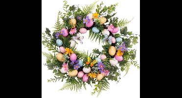 Kunstmatige paaskrans decoratie met groen en bladeren, kleurrijke eieren, muurbloemen, kransen voor binnen en buiten, huis, lente, winter, herfst, bruiloft, Violet-serie