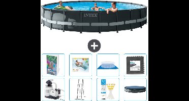 Intex Rond Ultra XTR Frame Zwembad - 610 x 122 cm - Inclusief Pomp - Ladder - Grondzeil - Afdekzeil - Loungebed - Vloertegels - 9-delig
