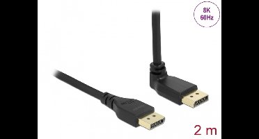 Delock DisplayPort cable male straight to male 90° upwards angled 8K 60 Hz 2 m without latch