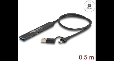 Delock 4 Port Slim USB Hub with USB Type-C™ or USB Type-A to 3 x USB 5 Gbps USB Type-C™ + 1 x USB 5 Gbps Type-A