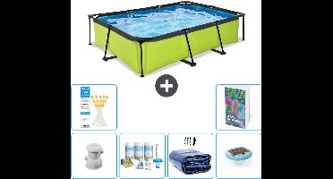 EXIT Rechthoekig Lime Frame Zwembad - 300 x 200 x 65 cm - Inclusief Pomp Onderhoudspakket - Solarzeil - Verlichting - 7-delig