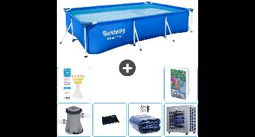 Bestway Rechthoekig Steel Pro Zwembad - 300 x 201 x 66 cm - Blauw - Inclusief Pomp Solar Mat - Solarzeil - Warmtepomp - 7-delig