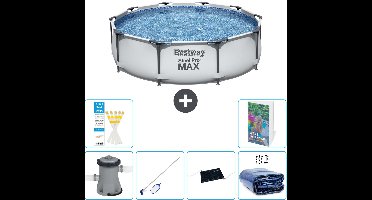 Bestway Rond Steel Pro MAX Zwembad - 305 x 76 cm - Grijs - Inclusief Pomp Schoonmaakset - Solar Mat - Solarzeil - 7-delig