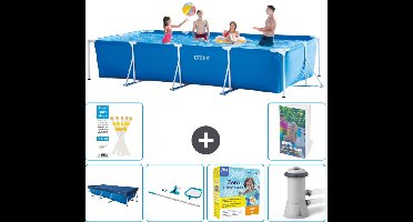 Intex Rechthoekig Frame Zwembad - 450 x 220 x 84 cm - Blauw - Inclusief Afdekzeil - Schoonmaakset - Onderhoudspakket - Zwembadfilterpomp - 7-delig