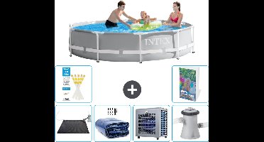 Intex Rond Prism Frame Zwembad - 305 x 76 cm - Grijs - Inclusief Solar Mat - Solarzeil - Warmtepomp - Zwembadfilterpomp - 7-delig