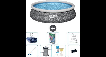 Bestway Rond Opblaasbaar Fast Set Zwembad - Rotanprint - 457 x 107 cm - Inclusief Pomp - Ladder Solar Mat - Solarzeil - Stofzuiger - 8-delig