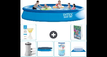 Intex Rond Opblaasbaar Easy Set Zwembad - 457 x 84 cm - Blauw - Inclusief Pomp Afdekzeil - Filter - Grondzeil - 7-delig