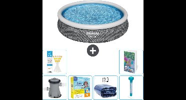 Bestway Rond Opblaasbaar Fast Set Zwembad - Rotanprint - 366 x 76 cm - Inclusief Pomp Onderhoudspakket - Solarzeil - Thermometer - 7-delig